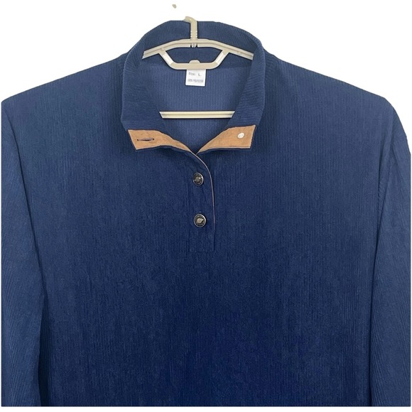 Hengsheng Jeans Corduroy-Look Pullover Shirt L-XL Blue Long Sleeve Elbow Patches - Picture 4 of 9